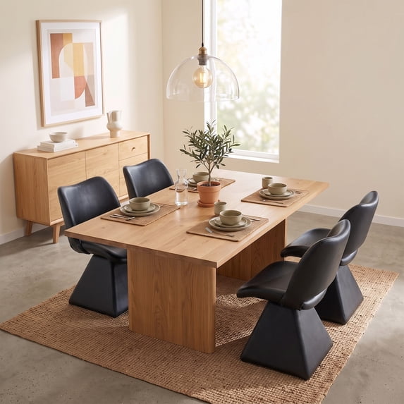 OMNIBERG 360° Swivel Dining Chair Faux Leather Set of 4, Modern Accent Chair Vanity Chair Side Chair Desk Chair with Stable Conical Base for Dining Room Living Room Desk, Black