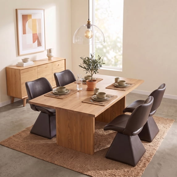 OMNIBERG 360° Swivel Dining Chair Faux Leather Set of 4, Modern Accent Chair Vanity Chair Side Chair Desk Chair with Stable Conical Base for Dining Room Living Room Desk, Dark Brown