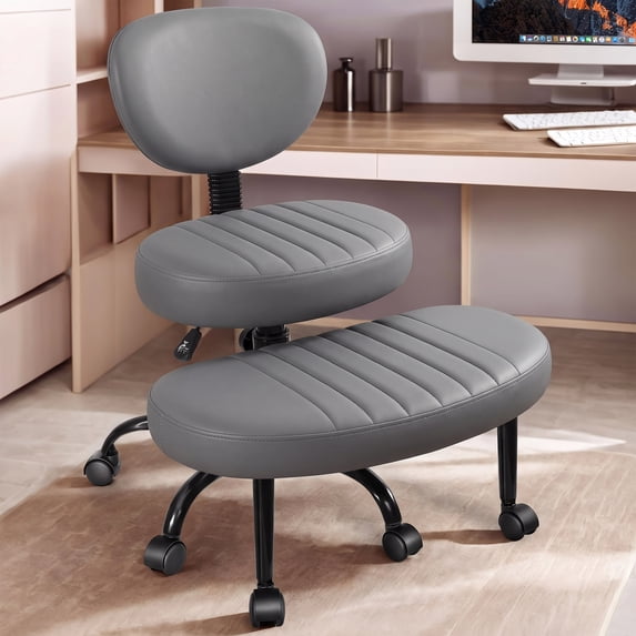OMNIBERG Ergonomic Cross Legged Office Chair, Criss Cross Desk Chair ADHD Meditation Yoga Seat with Adjustable Height, Lumbar Support and Footrest, Kneeling Chair with Wheels, Grey