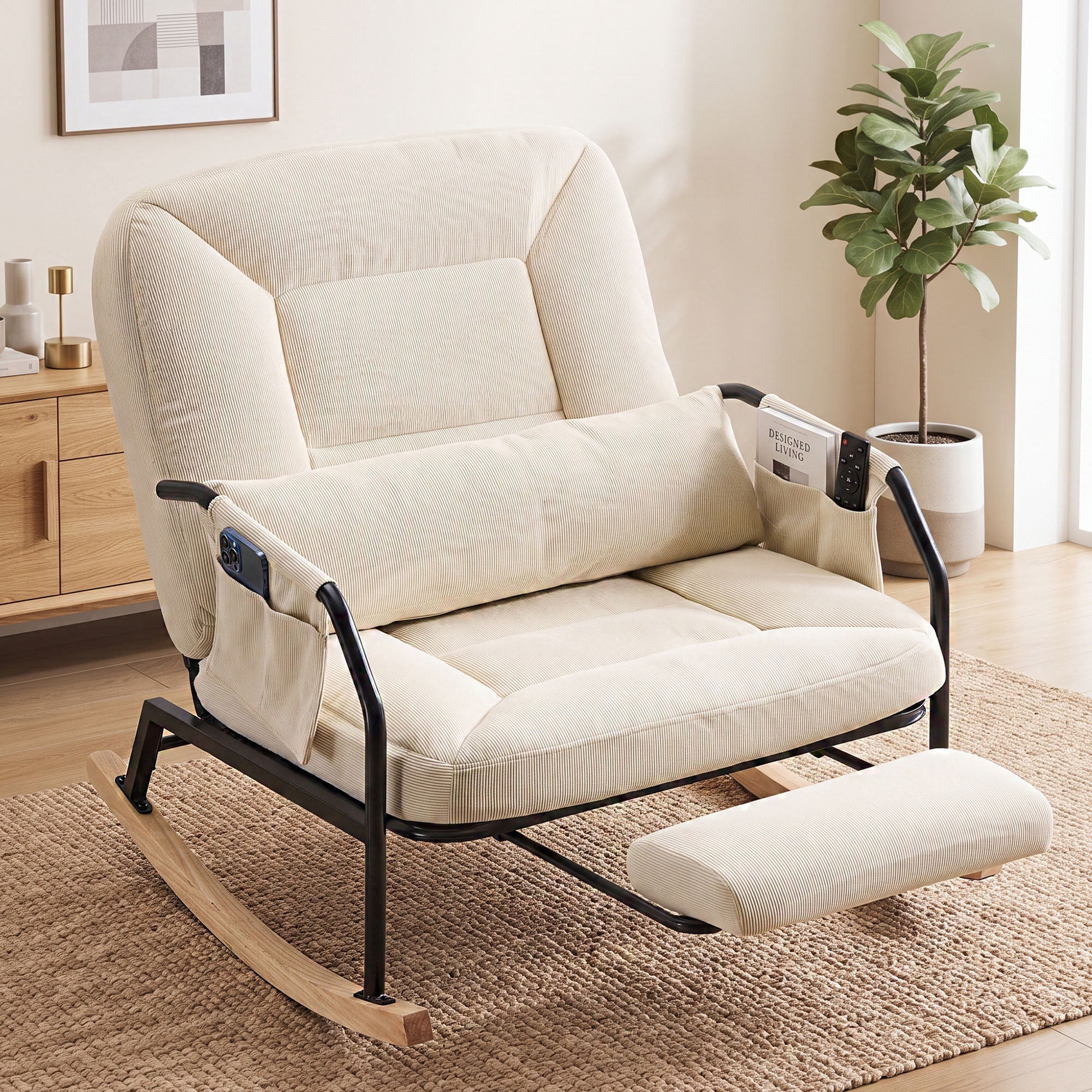 OMNIBERG Nursery Glider Rocking Chair, Upholstered 4-Position Reclining ...