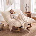 thumbnail image 1 of OMNIBERG 57"‌ Oversized Chaise Rocking Lounge Chair with Solid Wood Base, Plush Corduroy Beanbag Rocking Sofa Chair, Cozy Cloud Accent Chair Lounger for Bedroom Living Room, Beige, 1 of 8