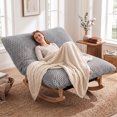 thumbnail image 1 of OMNIBERG 57"‌ Oversized Chaise Rocking Lounge Chair with Solid Wood Base, Plush Corduroy Beanbag Rocking Sofa Chair, Cozy Cloud Accent Chair Lounger for Bedroom Living Room, Grey, 1 of 8