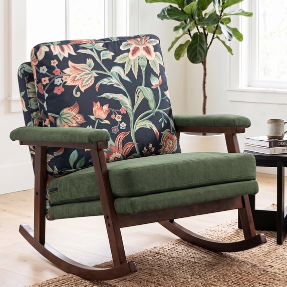 OMNIBERG Nursery Rocking Chair Upholstered Accent Rocking Chairs with Wood Frame, Glider Rocker Armchair with Wide Padded Seat for Living Room, Bedroom, Green