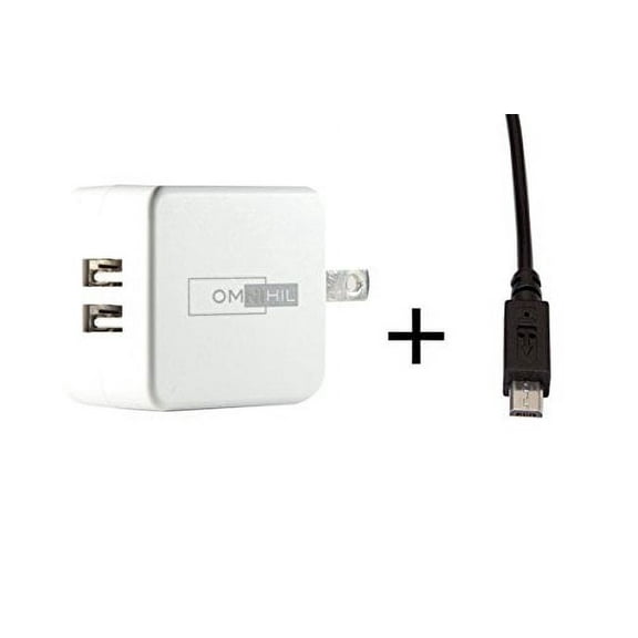 OMNIHIL 2-Port USB Charger & Micro-USB Cord Compatible with Amazon Kindle, Kindle Paperwhite, Kindle Fire