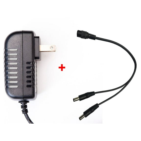 OMNIHIL 8FT 12V 0.5A - 1A 1000mA - 2000mA AC/DC Adapter with Male Splitter Cord with 5.5mm x 2.1mm Plugs CCTV for Cameras