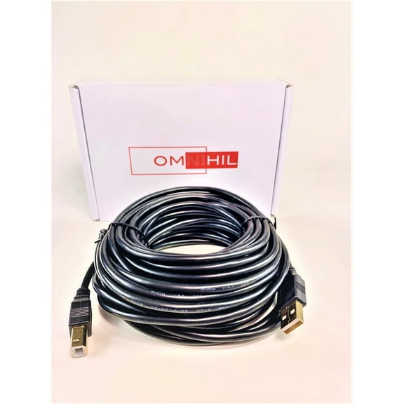 OMNIHIL Black 30 Feet Long USB-A-to-USB-B Cable Compatible with Digital Pianos, DJ Controllers, DJ Turntables Plus Many More. NOT to be Used for Printers.