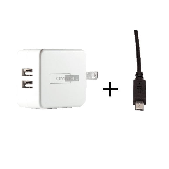 OMNIHIL Replacement 2-Port USB Charger+(30FT)MICRO-USB for TaoTronics Bluetooth Transmitter and Receiver-(TT-BA09)