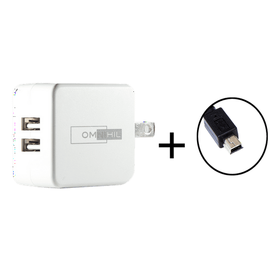 OMNIHIL Replacement 2-Port USB Charger+MINI-USB for Samson Go Mic Portable USB Condenser Microphone