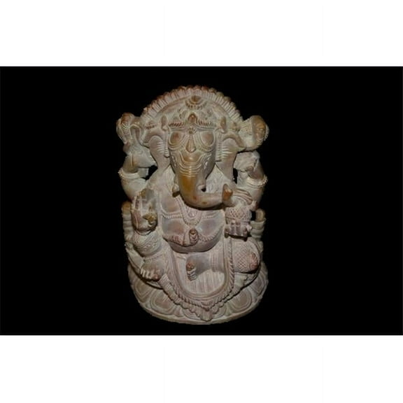OMNR4113-Grey Handcrafted Sculpture in Soapstone Elephant Head God Ganesha, Grey - Small