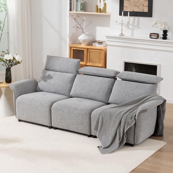 OMOCCUIT 100.4" Modular Sectional Sofa with 6-Position Adjustable Headrests, Chenille 3 Seat Cloud Couch for Living Room