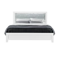OMODA White King Bed with LED Lights - Modern Acrylic Platform Bed Frame - Upholstered Headboard - Bedroom Furniture - White Finish
