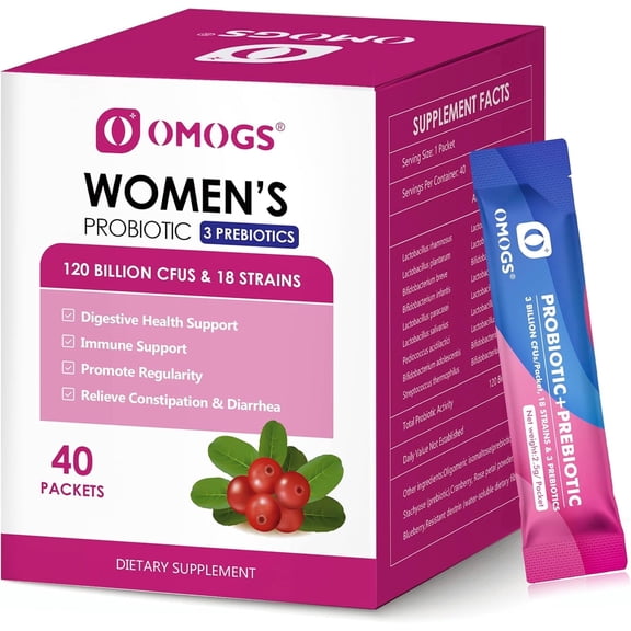 OMOGS Women's Probiotic Powder,120 Billion CFUs, Vaginal & Digestive Health, 40 Stick Packs