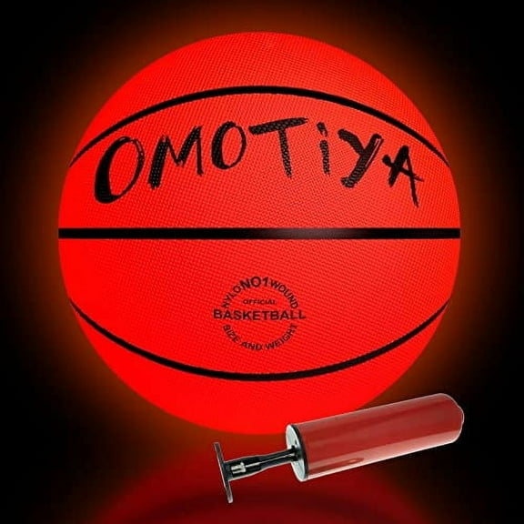 OMOTIYA LED Light Up Basketball  Size 7 Glowing Basketball with Pump Batteries, Glow in The Dark Basketball, Official Size Night Ball for Indoor and Outdoor, Orange