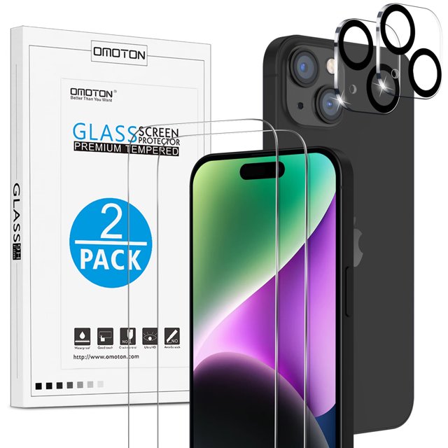 OMOTON 2+2 Screen Protector for iPhone 15 Pro with Camera Lens Protector Premium Tempered Glass