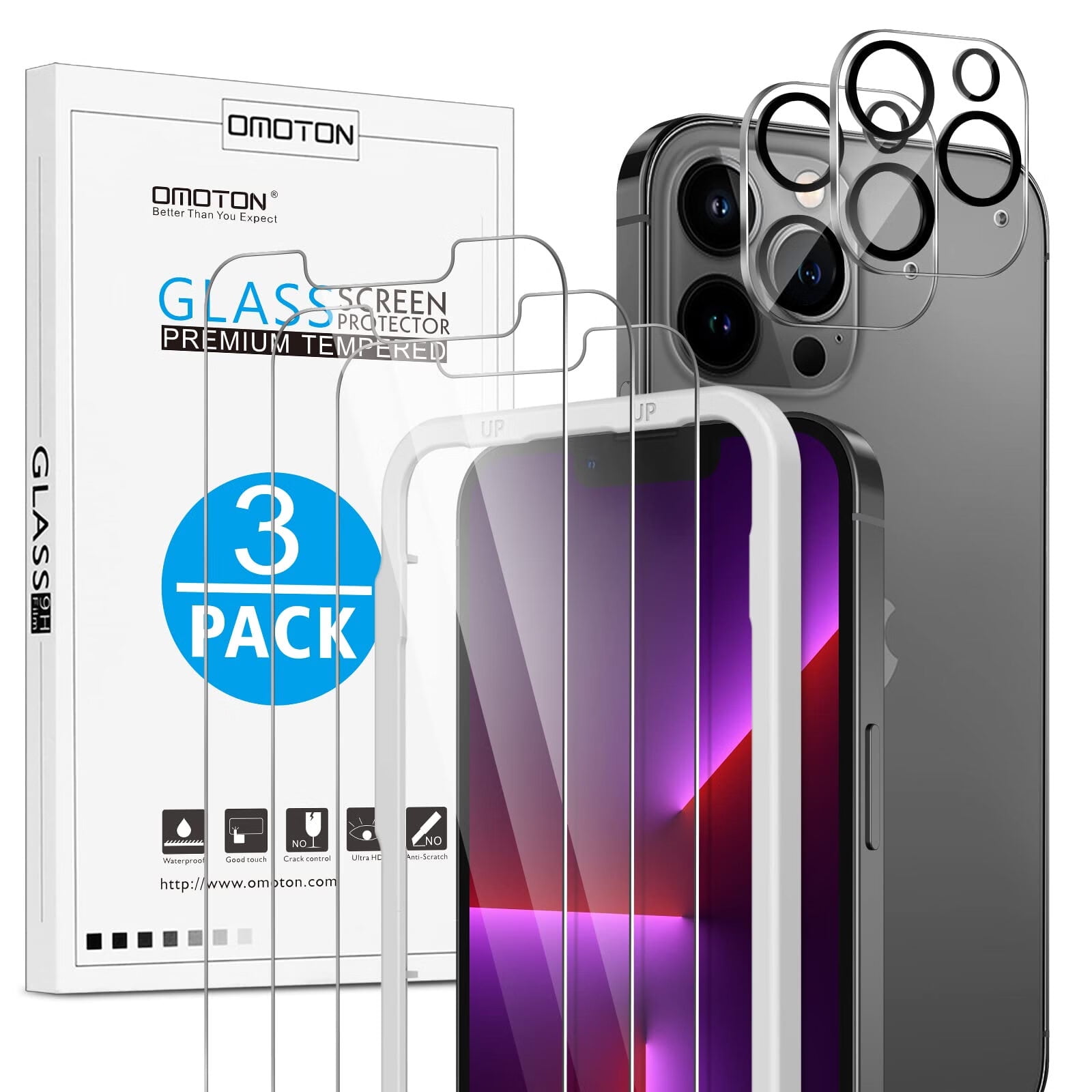 OMOTON 3+2 Pack Screen Protector for iPhone 13 Pro Max with Camera