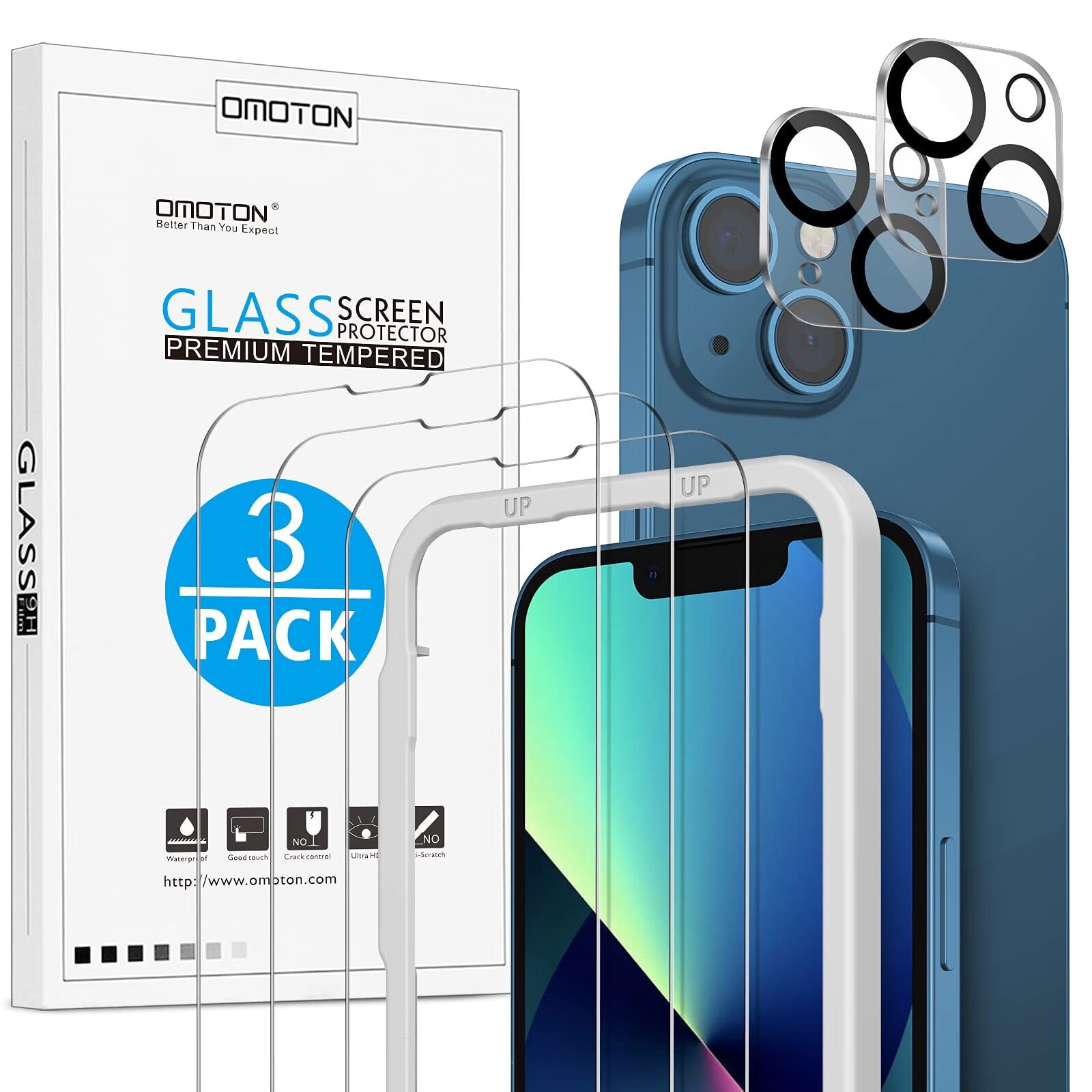 OMOTON 3+2 Pack Screen Protector for iPhone 13 with Camera Protection Film AntiScratch