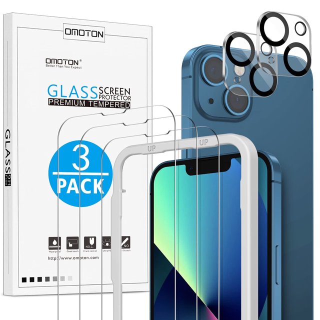 OMOTON 3+2 Pack Screen Protector for iPhone 13 with Camera Protection