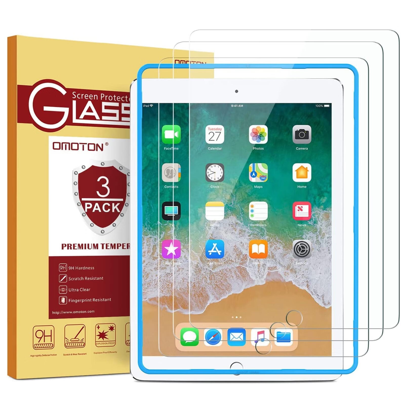 OMOTON 3 Pack Screen Protector for iPad 6th 5th Gen, iPad Pro 9.7 inch
