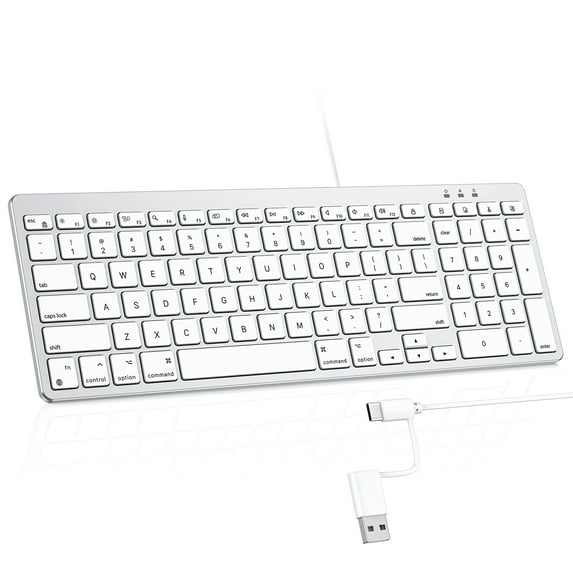 OMOTON Wired Keyboard Compatible with Mac, with Numeric Keypad - Dual Interface (USB and Type-C) Keyboard Compatible with MacBook Pro/Air, iMac, Mac mini/Pro Laptop