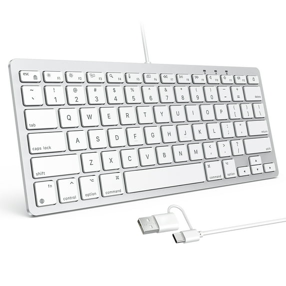OMOTON Wired Keyboard for Mac – Dual Interface (USB & Type-C), Stable Connection, Plug and Play, Silver
