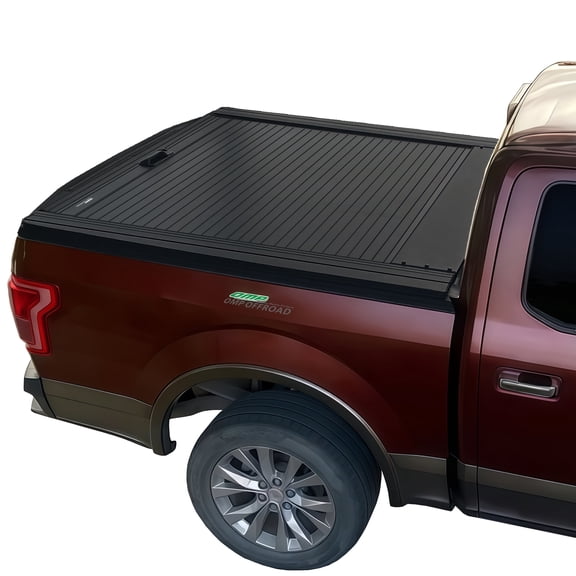 OMP Offroad Retractable Truck Tonneau Cover, Aluminum, Black, Patent Design For Ford F150 Crew Cab