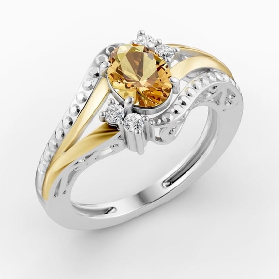 OMRE 925 Silver and 10K Yellow Gold Genuine Citrine Birthstone Ring For Women