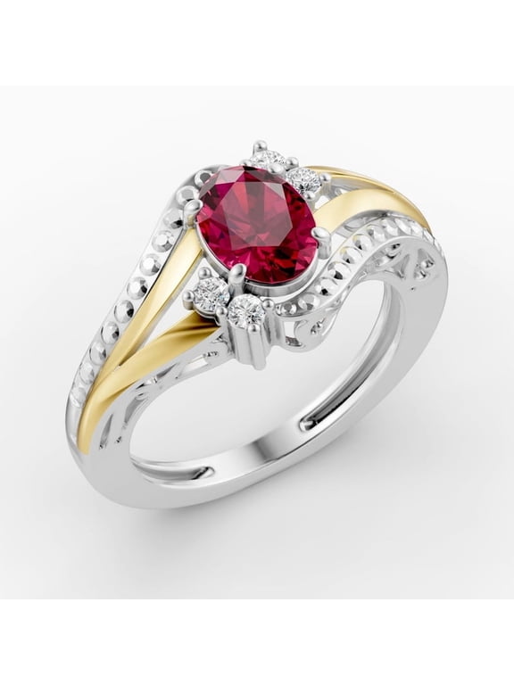 OMRE 925 Silver and 10K Yellow Gold Genuine Ruby Birthstone Ring For Women