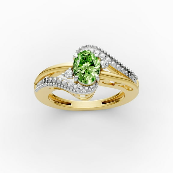 OMRE 925 Sterling Silver and 10 Yellow Gold Genuine Peridot and August Birthstone Ring Gift Women