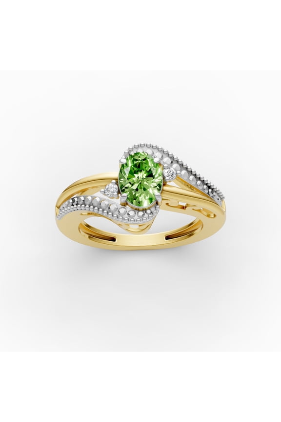 OMRE 925 Sterling Silver and 10 Yellow Gold Genuine Peridot and August Birthstone Ring Gift Women