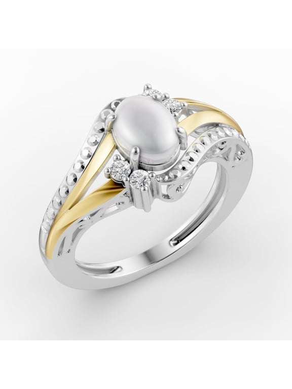 OMRE 925 Sterling Silver and 10K Yellow Gold Genuine Pearl and June Birthstone Ring Women