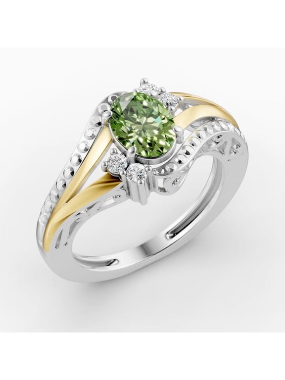OMRE 925 Sterling Silver and 10K Yellow Gold Genuine Peridot and August Birthstone Ring Gift Women
