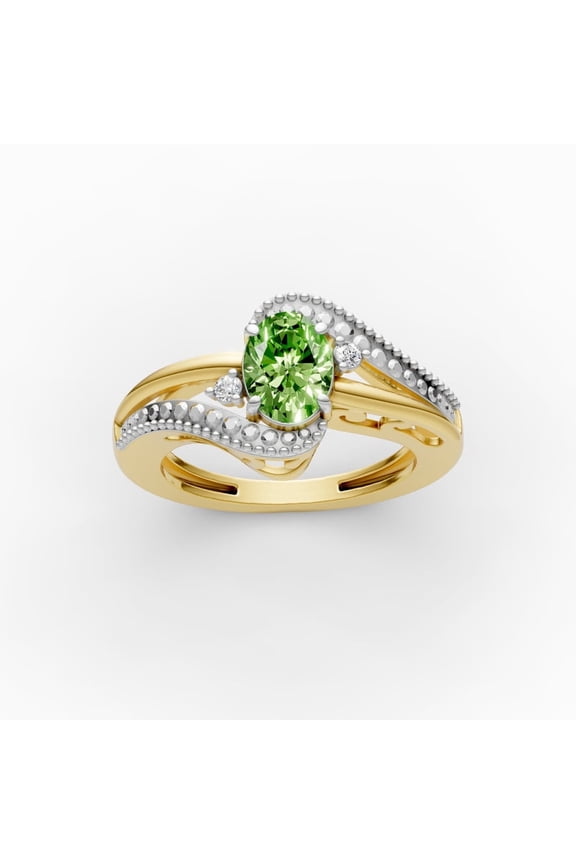 OMRE 925 Sterling Silver and 10K Yellow Gold Genuine Peridot and August Birthstone Ring Women