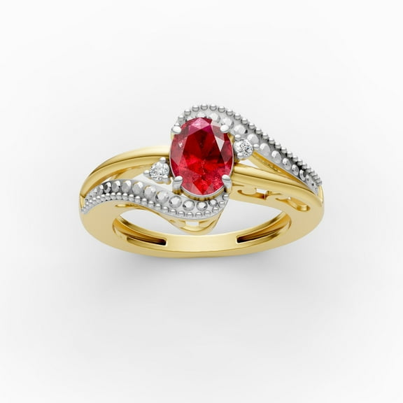 OMRE 925 Sterling Silver and 10K Yellow Gold Genuine Ruby and July Birthstone Ring Women