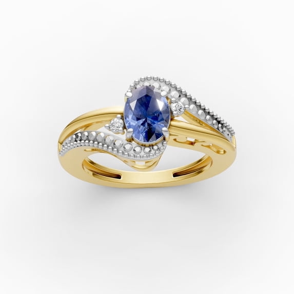 OMRE 925 Sterling Silver and 10K Yellow Gold Genuine Sapphire and September Birthstone Ring Women