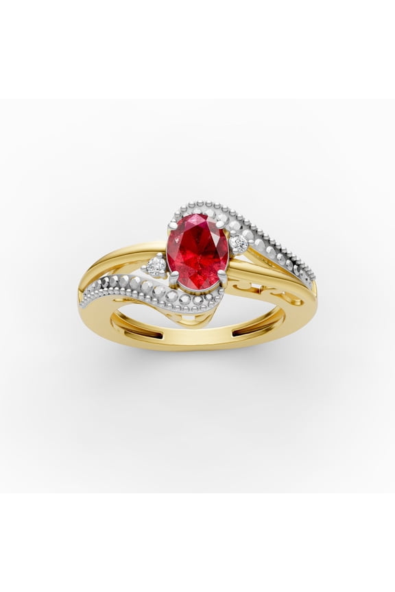 OMRE Genuine Ruby Ring, 925 Sterling Silver, 10K Yellow Gold Women