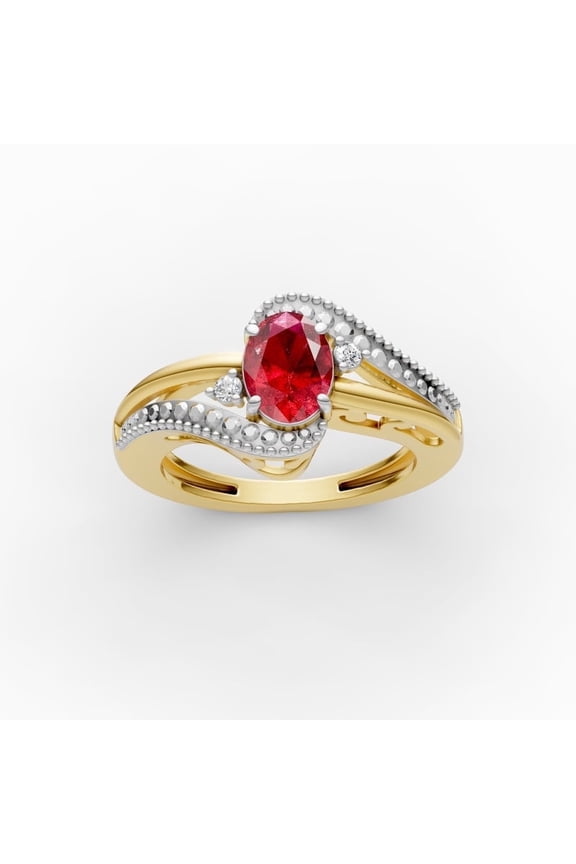 OMRE Genuine Ruby Ring, 925 Sterling Silver and 10K Yellow Gold Women