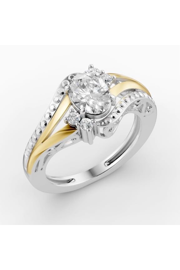 OMRE White Topaz Ring 925 Sterling Silver, 10K Yellow Gold Women