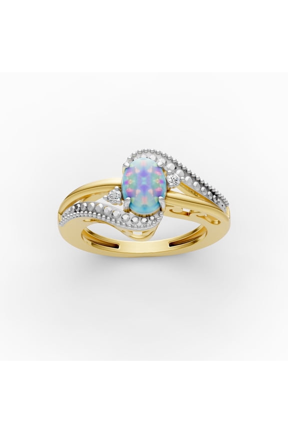 OMRE925 Sterling Silver and 10K Yellow Gold Genuine Opal and October Birthstone Ring Women