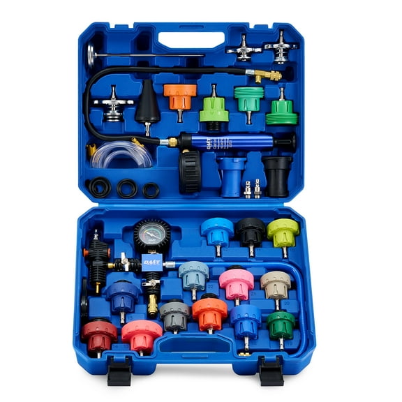 OMT 19pc Coolant Pressure Leak Tester Kit with 15 Radiator Adapters Vacuum Pump