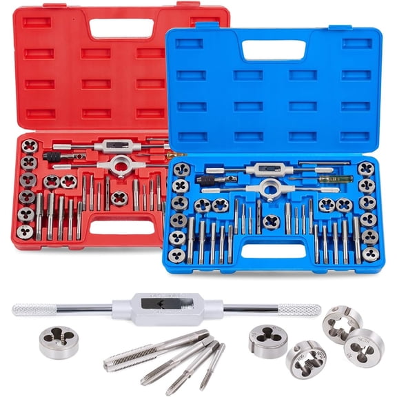 OMT Tap and Die Set, SAE and Metric Thread Repair and Cutting Kit | M3-M12 and #4-1/2 Inch, High-Carbon Chromium Steel, Internal and External Threads, Mechanics and Craftsmen, Coarse and Fine
