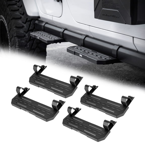 OMU 4Pcs Running Boards Side Steps Compatible with 2018+ Jeep Wrangler JL 4 Doors with OEM Rock Rails Aluminum Non-Slip Step Pads for Factory Rock Sliders