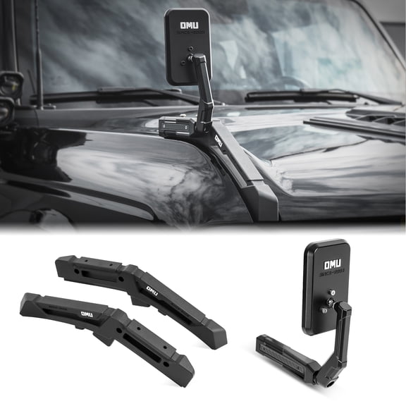 OMU Genesis Series Aluminum Hood Limb Risers with Trail Sights & Auxiliary Fender Mirrors, Fits 2021-2026 Ford Bronco, 2 Risers + 1 Mirror Set