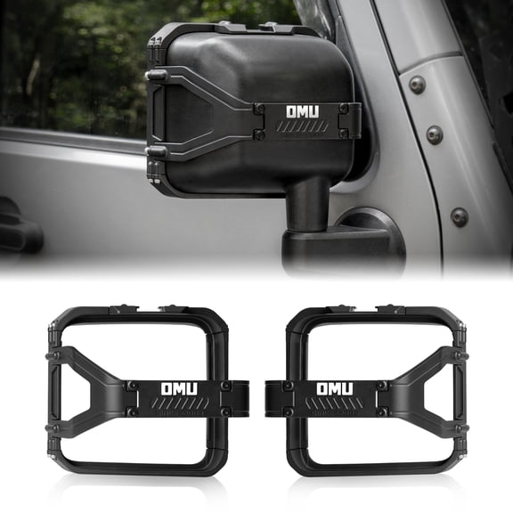 OMU Genesis Series Aluminum Rearview Mirror Rain Shield Frame For 2007-2018 Jeep Wrangler JK with Action Camera Mounting
