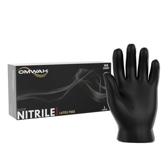 OMWAH Nitrile Gloves - Professional Heavy Duty Latex Free Disposable Gloves Snug Fit - Box of 100 Gloves (Large)