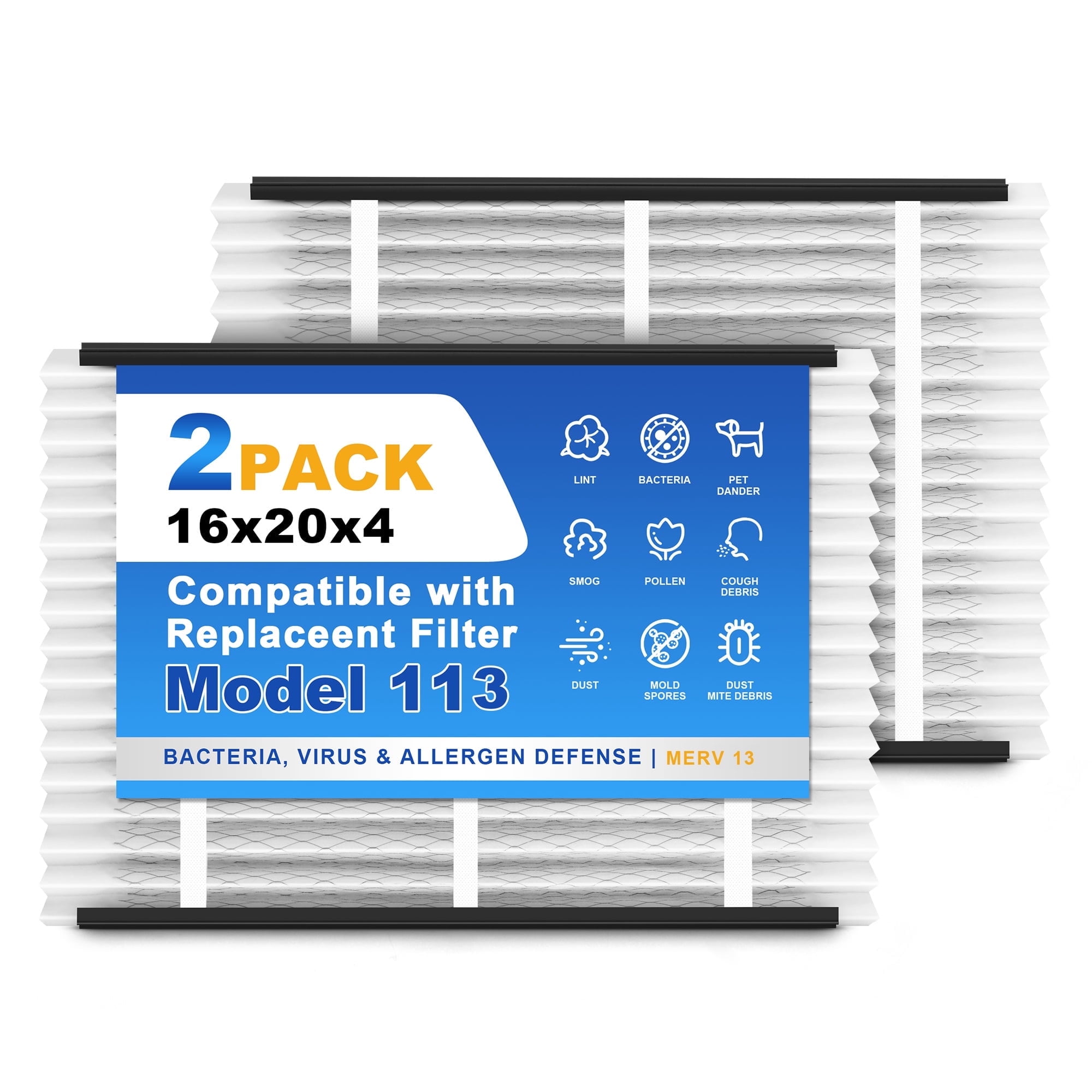 SNAPZY 113 110 Replacement Filter Compatible with AprilAire Air Purifier Models 1110, Merv 13 Whole House Furnace Filters Size 16x20x4, 2-Pack