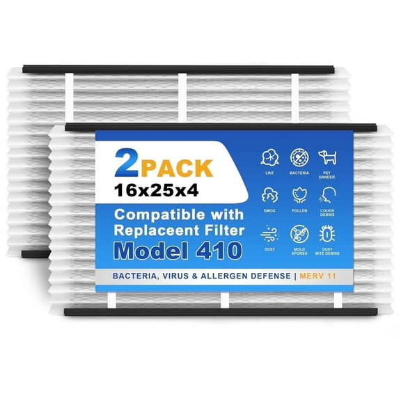 SNAPZY 410 Replacement Filter Compatible with AprilAire Air Purifier Models 1410 1610 2140 2400 2410 2416 3410 4400 2400 Upgrade Kit 1413, Merv 11 Whole House Furnace Filters 16x25x4, 2-Pack