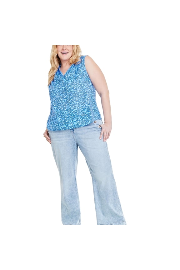 Womens Abstract-Print Peasant Blouse, Blue, Plus Size, 0X