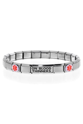 ON BLOOD THINNERS Medical Alert ID Bracelet, Modular Charm Style - SIZE OPTION B