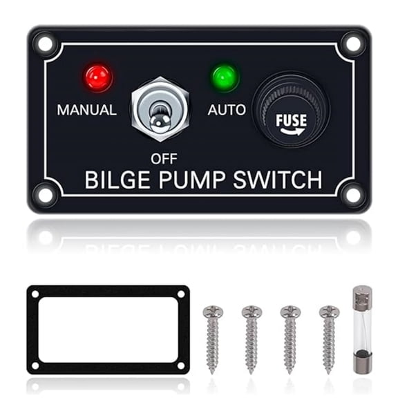 ON-OFF-ON Bilge Pump Switch Panel with LED Indicator 12V DC, Circuit Breaker Protection for Automatic Bilge Systems