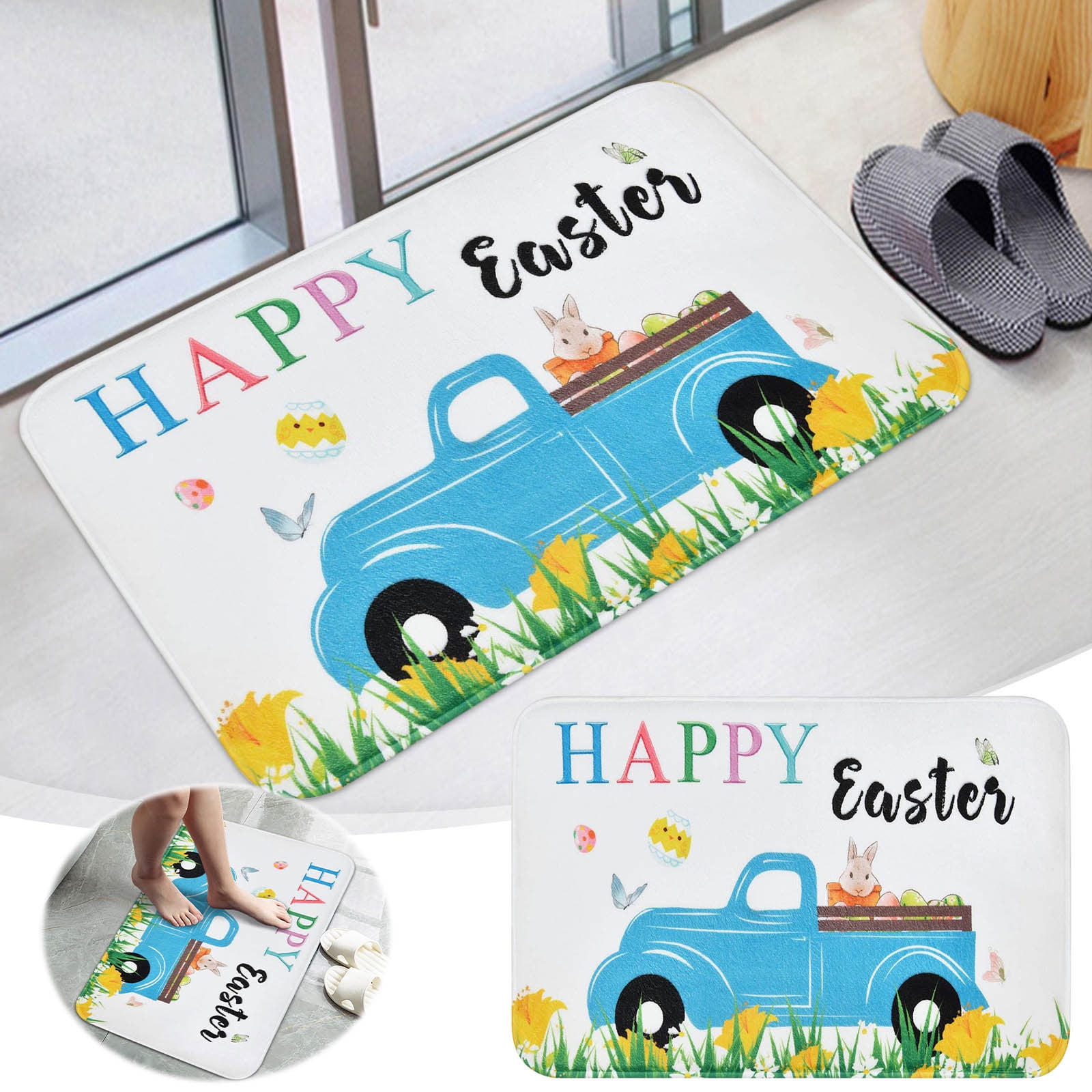 ON SALE!Loyerfyivos Easter Door Mat 24 X 16 Inch Happy Easter Bunny Egg